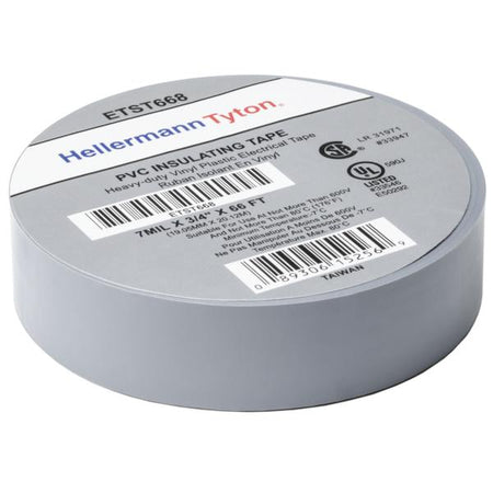 HellermannTyton ETST668 Electrical Tape, .75" x 66' Roll, 7.0 mil Thick, PVC, Gray, 10 rolls/pkg