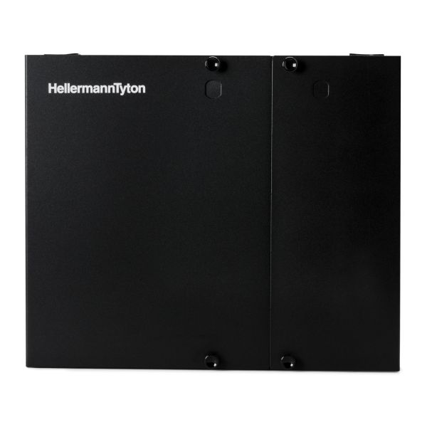 HellermannTyton FEWM12 Wall Mount Fiber Enclosure, Unloaded, accepts 2 Adapter Panels, 1 Splice Tray, Black, 1/pkg