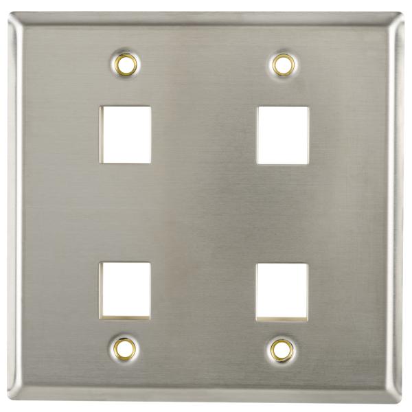 HellermannTyton FPDGQUAD-SS Dual Gang 4 Port Flush Mount Faceplate, Stainless Steel,1/pkg