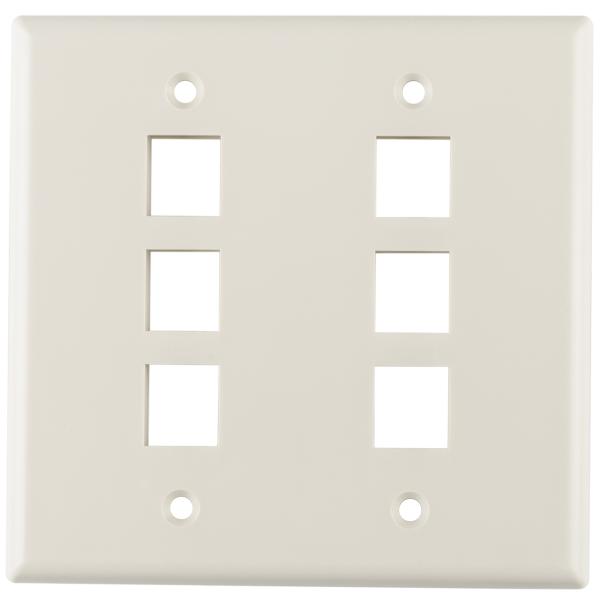 HellermannTyton FPDGSIX-FW Dual Gang 6 Port Flush Mount Faceplate, ABS 94V-0, Office White, 1/pkg