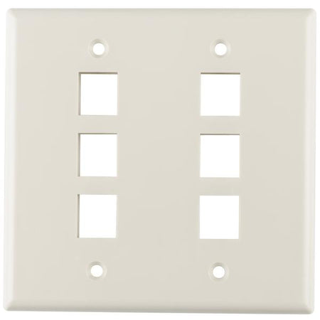 HellermannTyton FPDGSIX-FW Dual Gang 6 Port Flush Mount Faceplate, ABS 94V-0, Office White, 1/pkg
