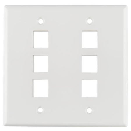 HellermannTyton FPDGSIX-W Dual Gang 6 Port Flush Mount Faceplate, ABS 94V-0, White, 1/pkg