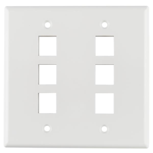 HellermannTyton FPDGSIX-W Dual Gang 6 Port Flush Mount Faceplate, ABS 94V-0, White, 1/pkg