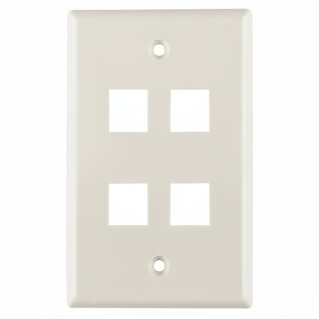 HellermannTyton FPQUAD-FW Standard Single Gang 4 Port Faceplate, ABS 94V-0, Office White, 1/pkg