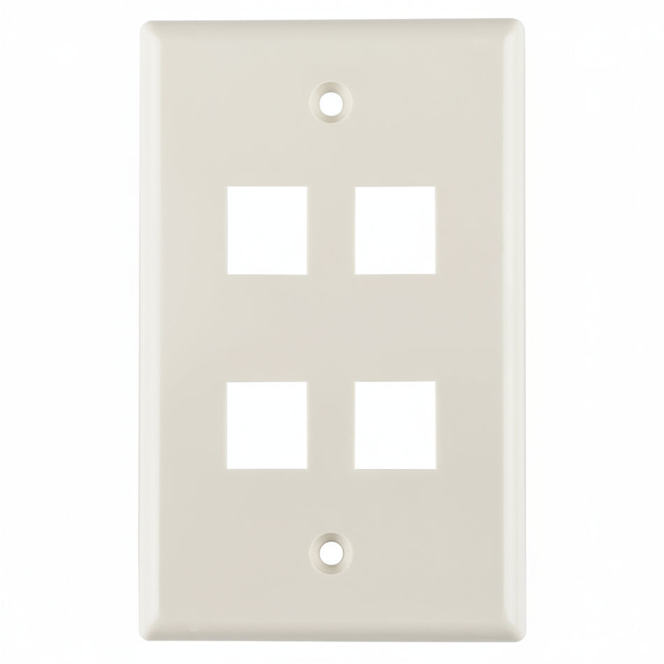 HellermannTyton FPQUAD-FW Standard Single Gang 4 Port Faceplate, ABS 94V-0, Office White, 1/pkg