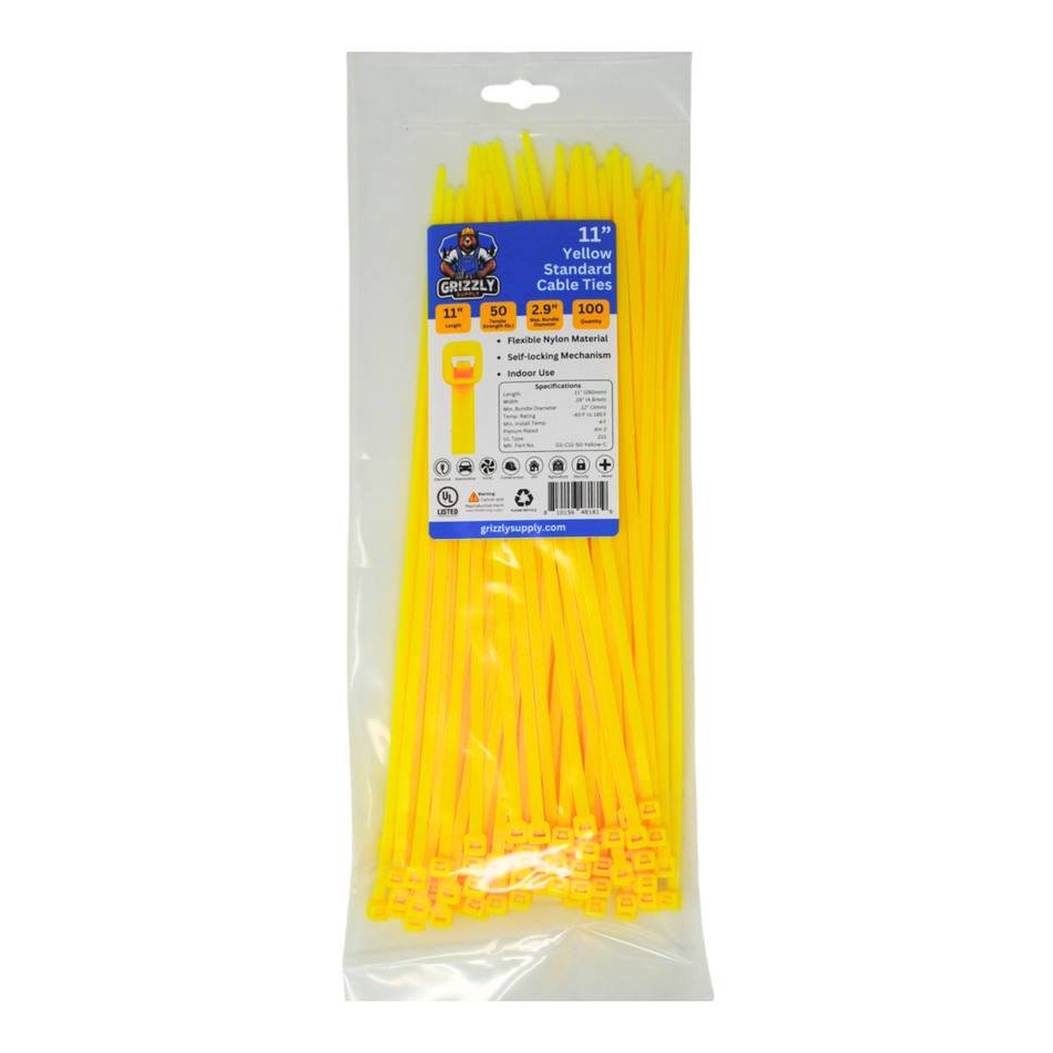 11" 50lb Yellow Cable Tie 100/bag