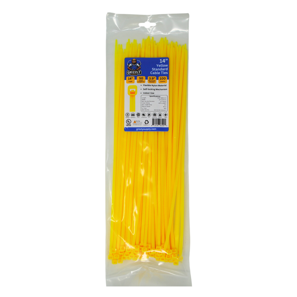 14" 50lb Yellow Cable Tie 100/bag
