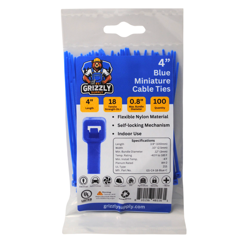 4" 18lb Blue Cable Tie 100/bag