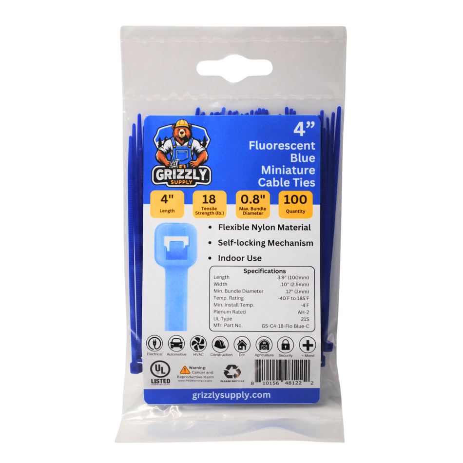 4" 18lb Fluorescent Blue Cable Tie 100/bag
