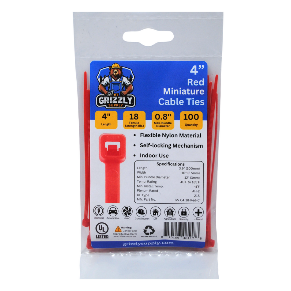 4" 18lb Red Cable Tie 100/bag