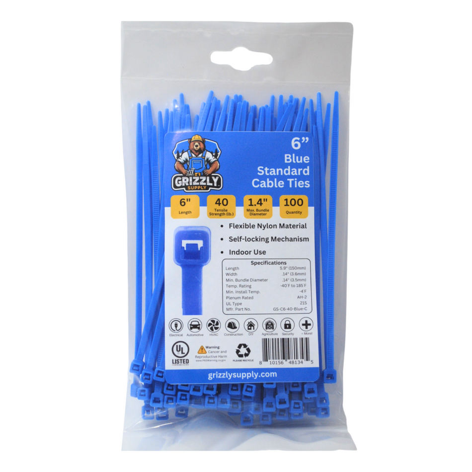6" 40lb Blue Cable Tie 100/bag