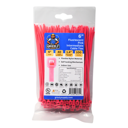 6" 40lb Fluorescent Pink Cable Tie 100/bag