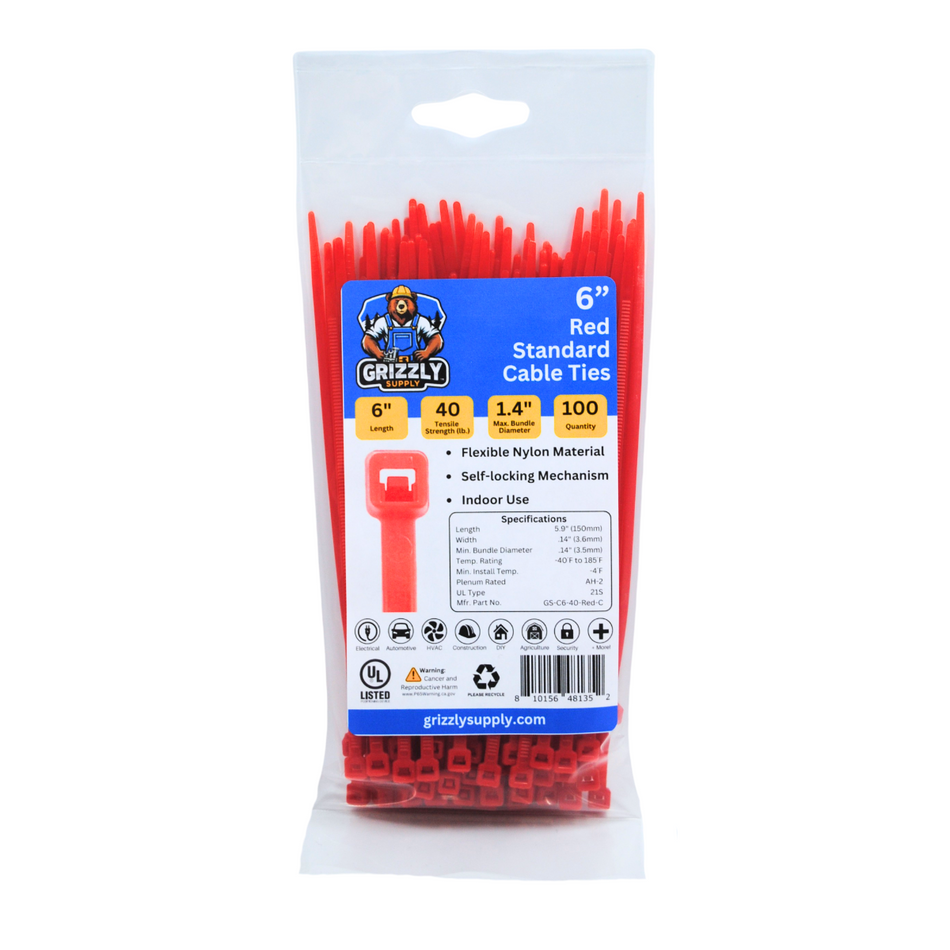 6" 40lb Red Cable Tie 100/bag