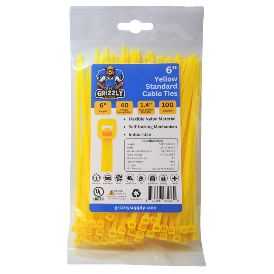 6" 40lb Yellow Cable Tie 100/bag