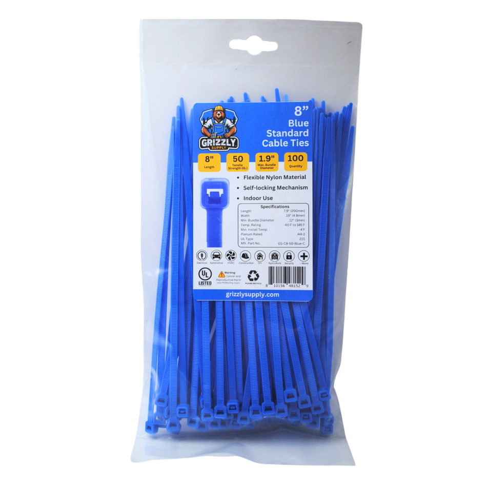 8" 50lb Blue Cable Tie 100/bag