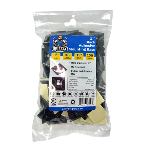 1" Black 4-Way Adhesive Cable Mounts 100/bag