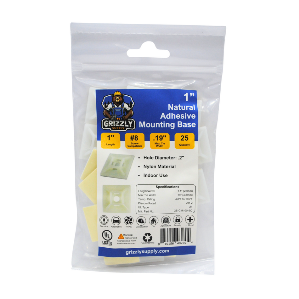1" Natural 4-Way Adhesive Cable Mounts 25/bag