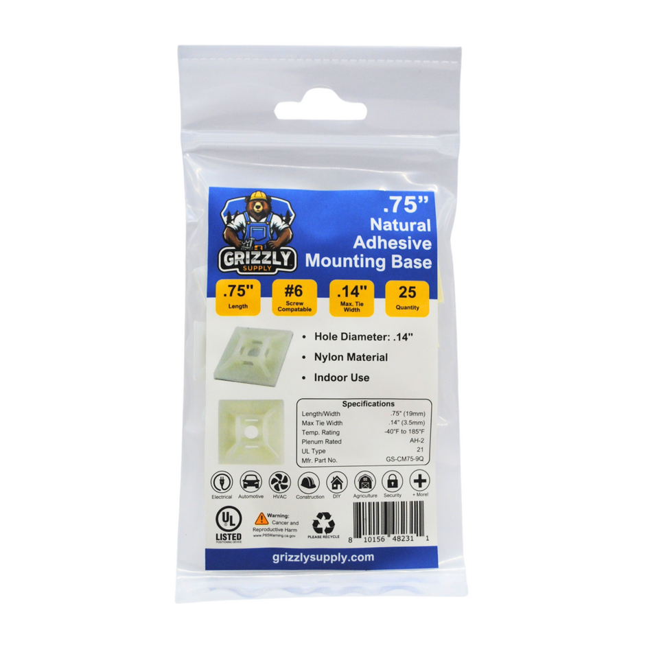 .75" Natural 4-Way Adhesive Cable Mounts 25/bag