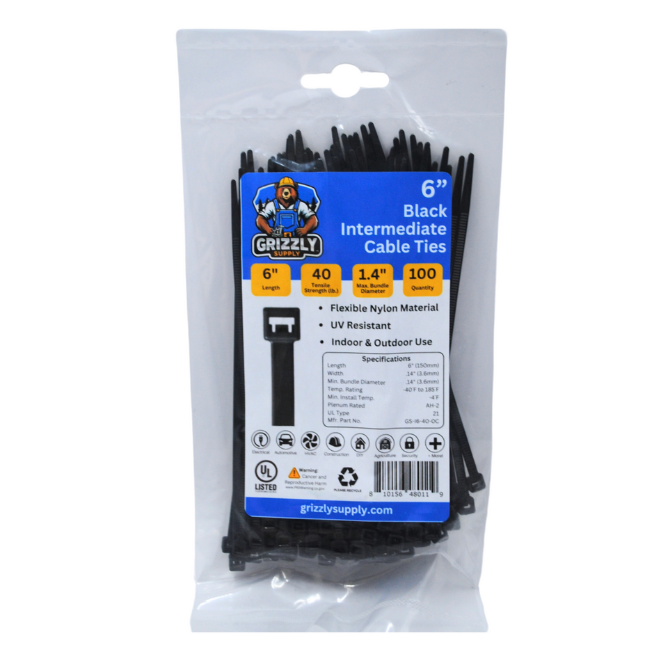 6" 40lb BlackUV Cable Tie 100/bag