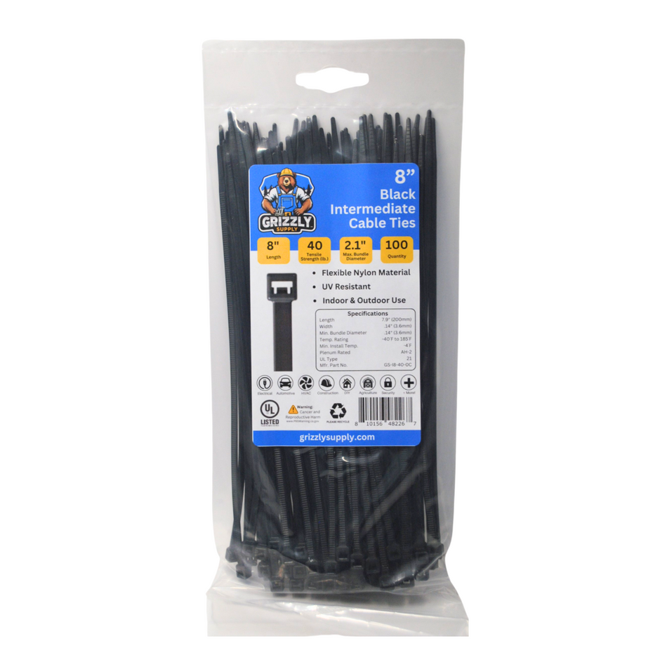 8" 40lb BlackUV Cable Tie 100/bag