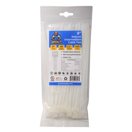 8" 40lb Natural Cable Tie 100/bag