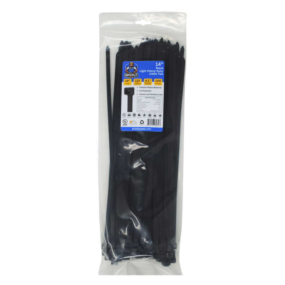 14" 120lb BlackUV Cable Tie 100/bag