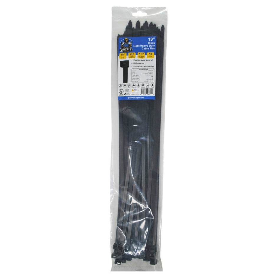 18" 120lb BlackUV Cable Tie 50/bag