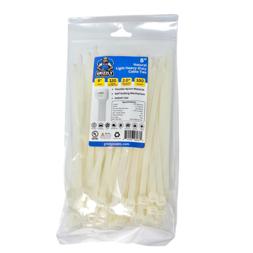 8" 120lb Natural Cable Tie 100/bag