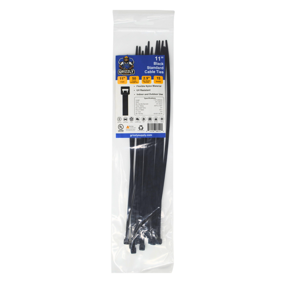 11" 50lb BlackUV Cable Tie 15/bag