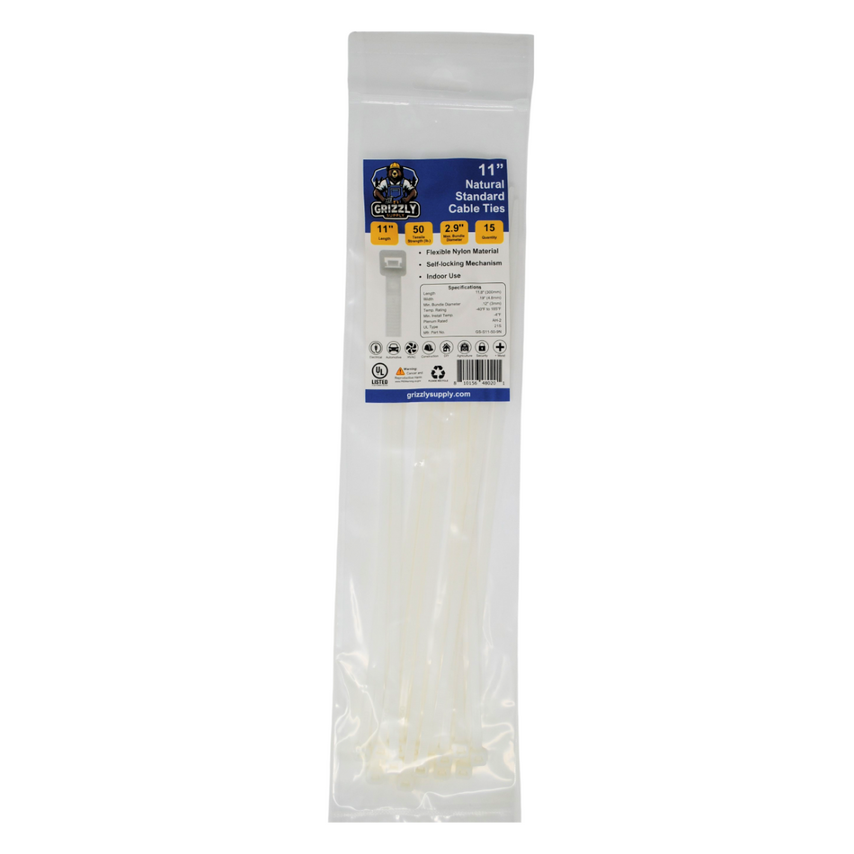 11" 50lb Natural Cable Tie 15/bag