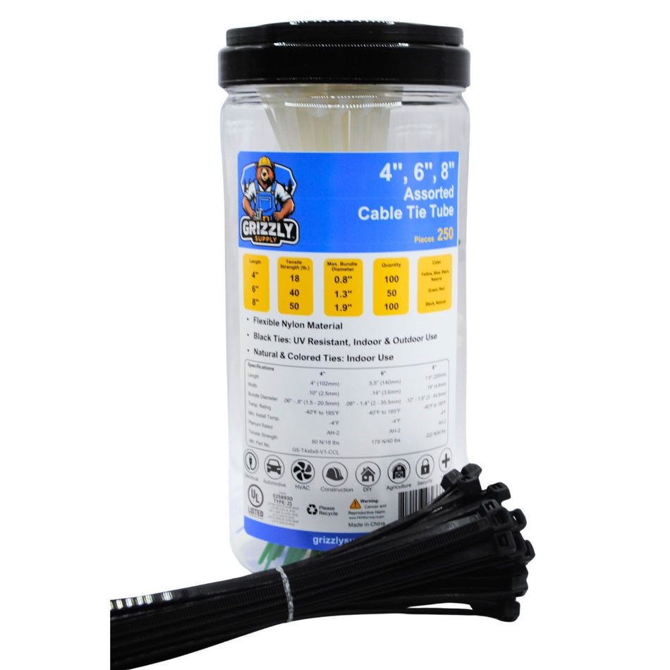 4", 6", 8" Assorted Cable Tie Tube 250/tube