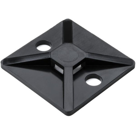 HellermannTyton MB40C2 Screw Mount Cable Tie Base, 1.12" x 1.12", .18" Max Tie Width, .18" Hole Dia, PA66, Black, 100/pkg