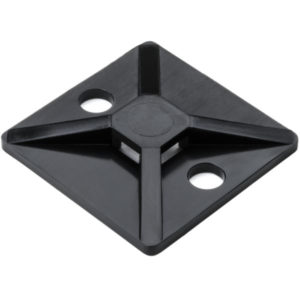 HellermannTyton MB40C2 Screw Mount Cable Tie Base, 1.12" x 1.12", .18" Max Tie Width, .18" Hole Dia, PA66, Black, 100/pkg