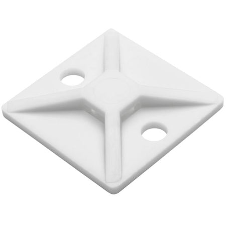HellermannTyton MB410C2 Screw Mount Cable Tie Base, 1.12" x 1.12", .18" Max Tie Width, .18" Hole Dia, PA66, White, 100/pkg