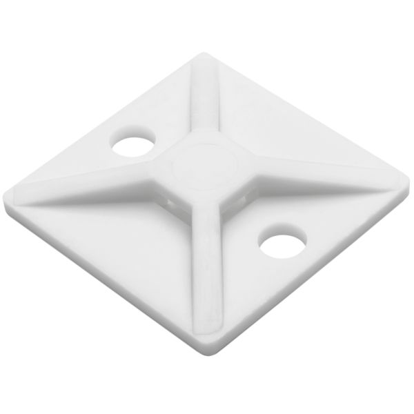 HellermannTyton MB410C2 Screw Mount Cable Tie Base, 1.12" x 1.12", .18" Max Tie Width, .18" Hole Dia, PA66, White, 100/pkg