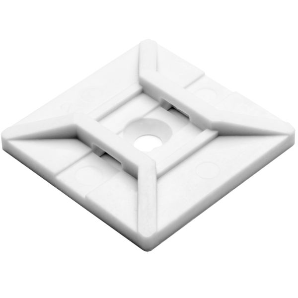 HellermannTyton MB4SH10C2 Screw Mount Cable Tie Base, 1.12" x 1.12", .18" Max Tie Width, .15" Hole Dia, PA66, White, 100/pkg