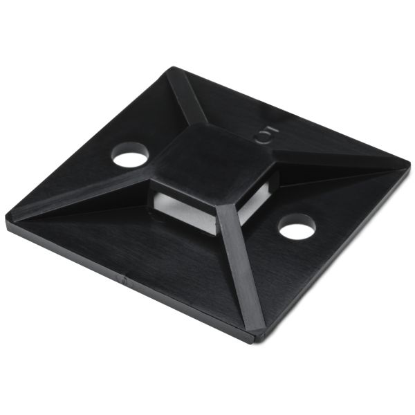 HellermannTyton MB50C2 Screw Mount Cable Tie Base, 1.49" x 1.49", .35" Max Tie Width, .19" Hole Dia, PA66, Black, 100/pkg