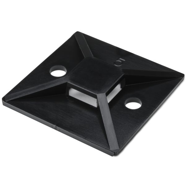 HellermannTyton MB50F4 Screw Mount Cable Tie Base, 1.49" x 1.49", .35" Max Tie Width, .19" Hole Dia, PA66, Black, 250/pkg