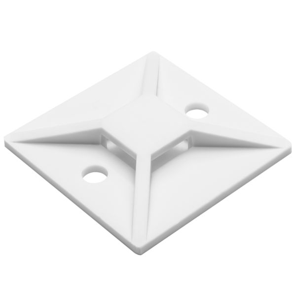 HellermannTyton MB510C2 Screw Mount Cable Tie Base, 1.49" x 1.49", .35" Max Tie Width, .19" Hole Dia, PA66, White, 100/pkg