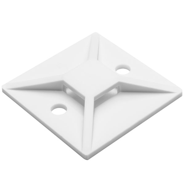 HellermannTyton MB510F4 Screw Mount Cable Tie Base, 1.49" x 1.49", .35" Max Tie Width, .19" Hole Dia, PA66, White, 250/pkg