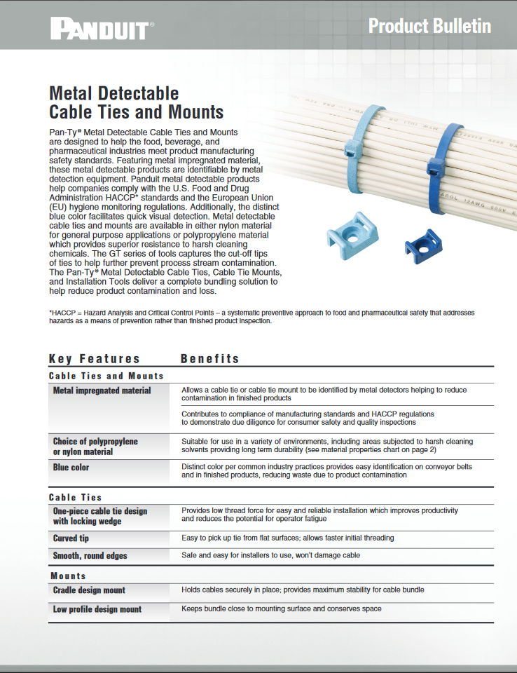 Panduit Pan-Ty ® Cable Ties – Metal Detectable Nylon 6.6 