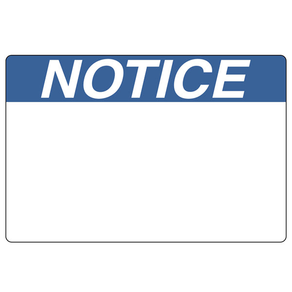 HellermannTyton 596-00426 Pre-Printed Header Label, NOTICE, 3.0" x 2.0", PET, Blue, 250/roll
