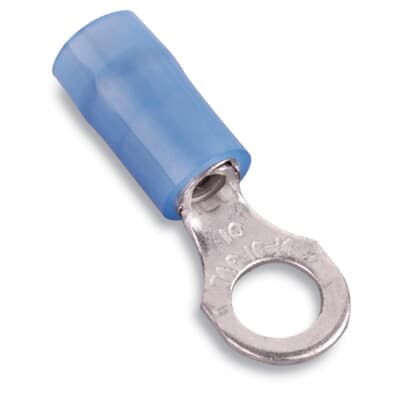 Sta-Kon Nylon Insulated Ring Terminal, 18-14 AWG, #10 Stud, Blue, 100 Pack