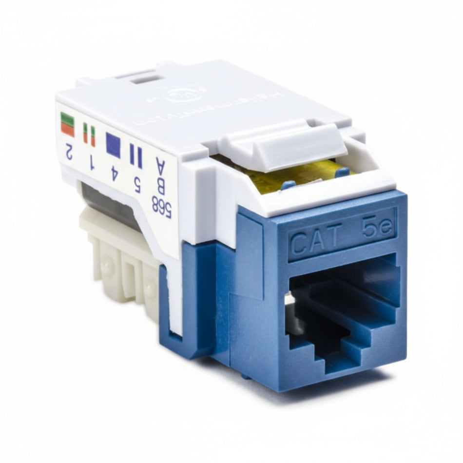 HellermannTyton RJ45FC5E-BLU Category 5e Modular Keystone Jack, Plenum Rated, Blue, 1/bag