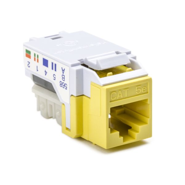 HellermannTyton RJ45FC5E-YEL Category 5e Modular Keystone Jack, Plenum Rated, Yellow, 1/bag