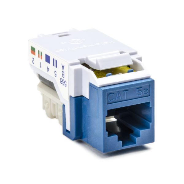HellermannTyton RJ45FC5EB-BLU Category 5e Modular Keystone Jack Bulk Pack, Plenum Rated, Blue, 50/box