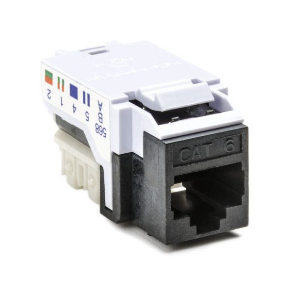 HellermannTyton RJ45FC6-BLK Category 6 Modular Keystone Jack, Plenum Rated, Black, 1/bag