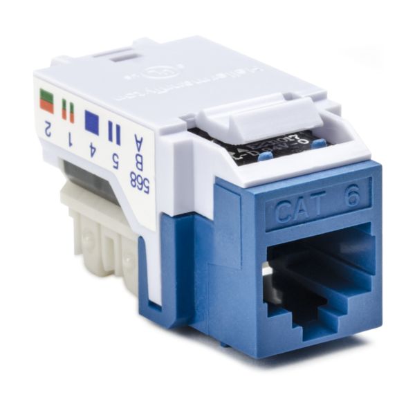 HellermannTyton RJ45FC6-BLU Category 6 Modular Keystone Jack, Plenum Rated, Blue, 1/bag