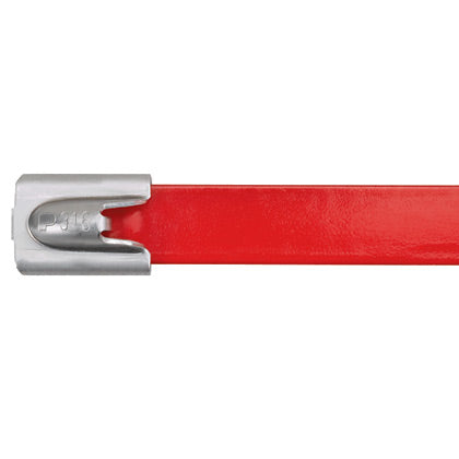 Panduit 14" 250lb Fully Coated Red Polyester 316 Pan-Steel Stainless Steel Cable Ties 50/bag Part #MLTFC4H-LP316RD