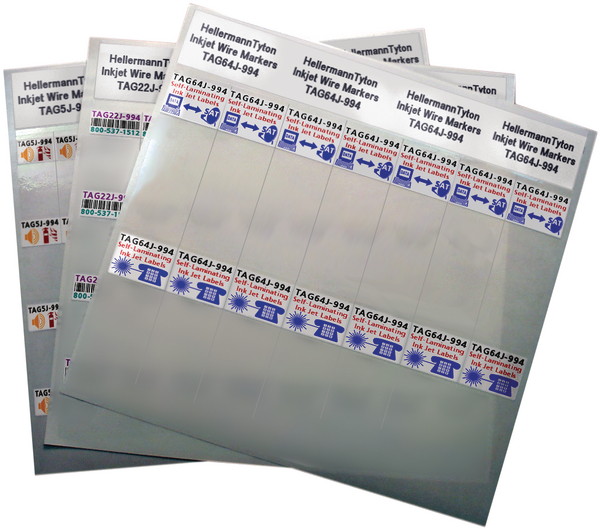 HellermannTyton TAG64J-994 Ink Jet Label, Self-Laminating, 1.16" x .86" x 3.25", 18 Per Sheet, PET, White, 1000/pkg